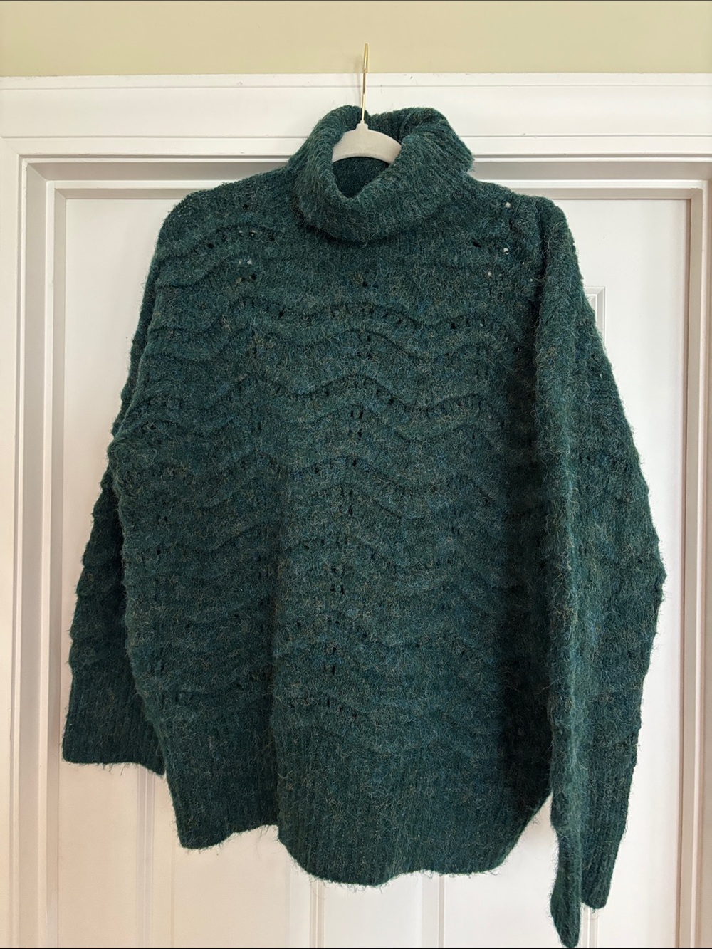 FRNCH Deep Teal Cable Wave Turtleneck Sweater